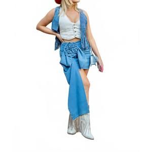 NEW 1 FASHION rose skirt in blue denim